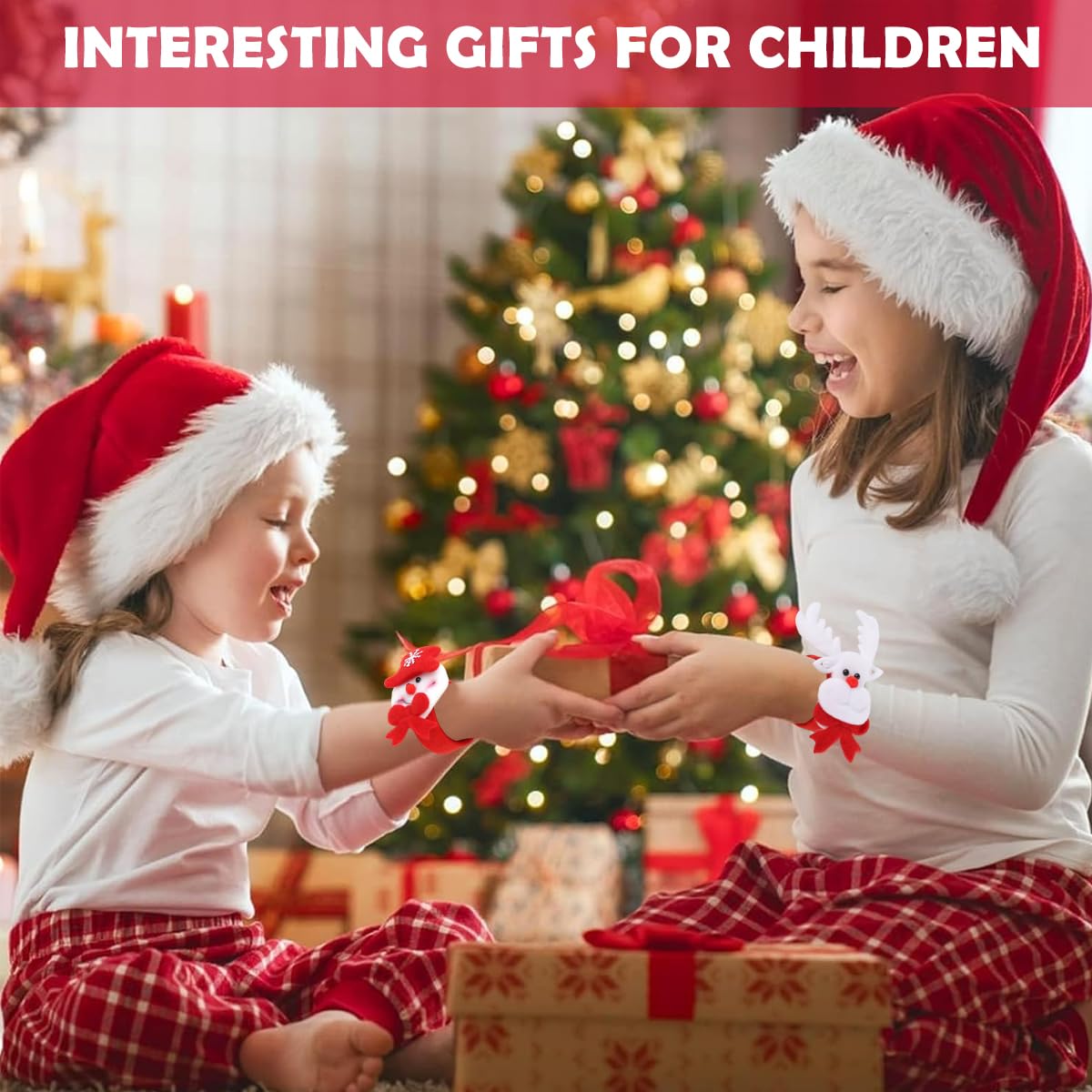 PATPAT Christmas Slap Bracelets for Party Favors with Plush Fabric featuring Santa | Fun Wristbands for Kids and Adults