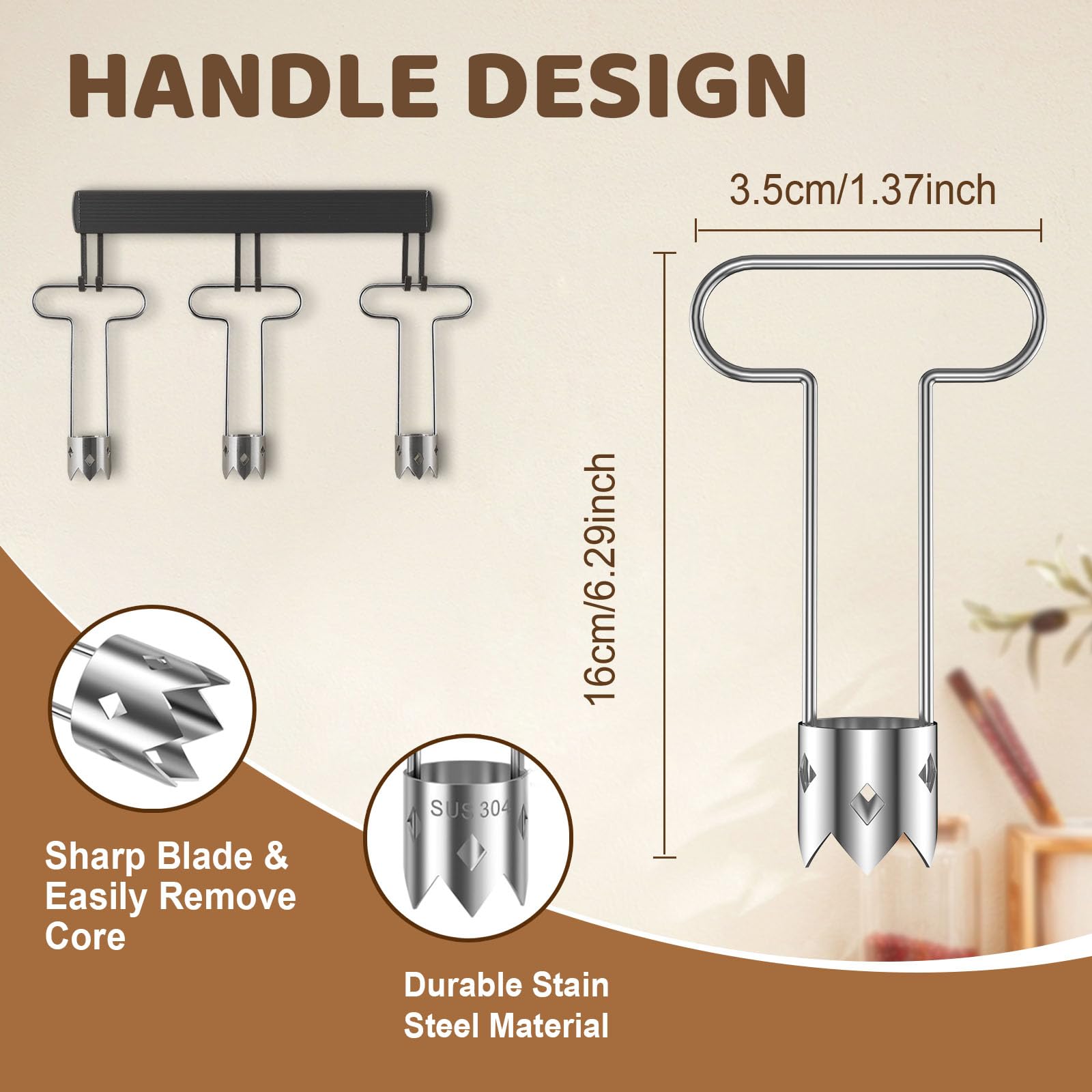 HASTHIP Red Bell Pepper Seed Corer for Fruits and Vegetables with Serrated Cylindrical Blade | 304 Stainless Steel 1 Pcs