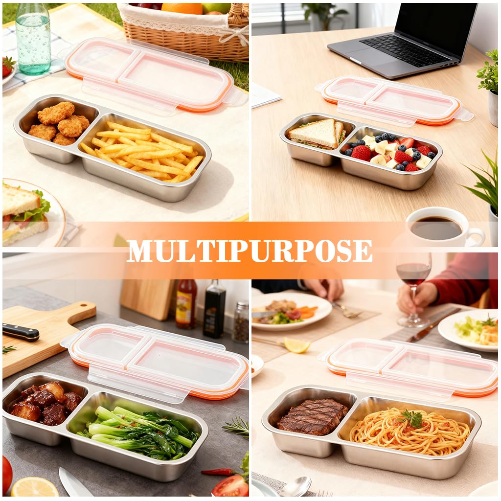 Supvox Food Container 700ml for Meal Prep with Two Compartments and Clear Seal Lid | Stainless Steel Storage Box