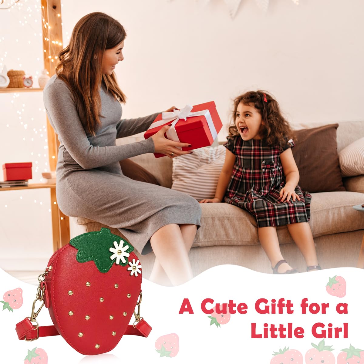 PATPAT Strawberry Sling Bag featuring Dual Straps with 4.7x1.6x5.5 in Design for Girls | Nylon Mini Purse