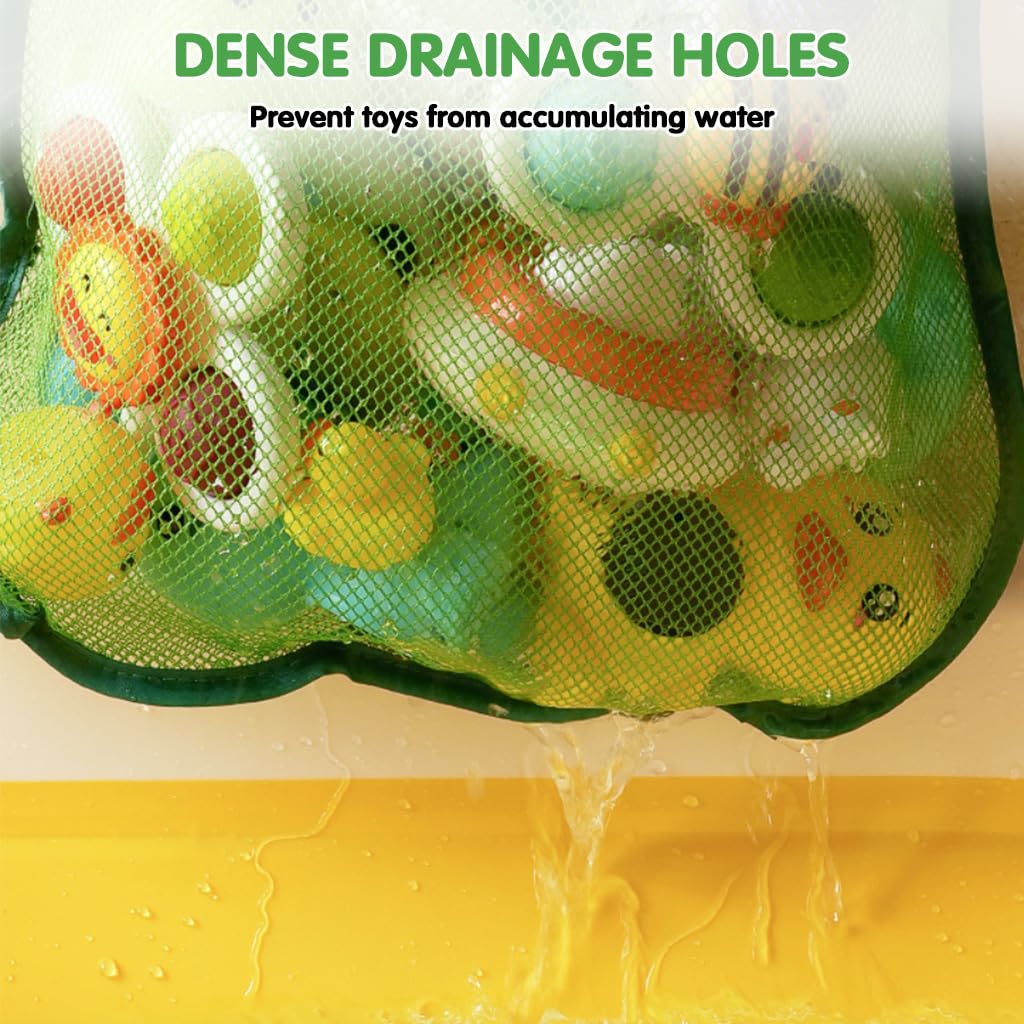 SNOWIE SOFT Bath Toys Storage Bag for Bathroom with Strong Suction Cup Hooks and Quick‑Dry Mesh