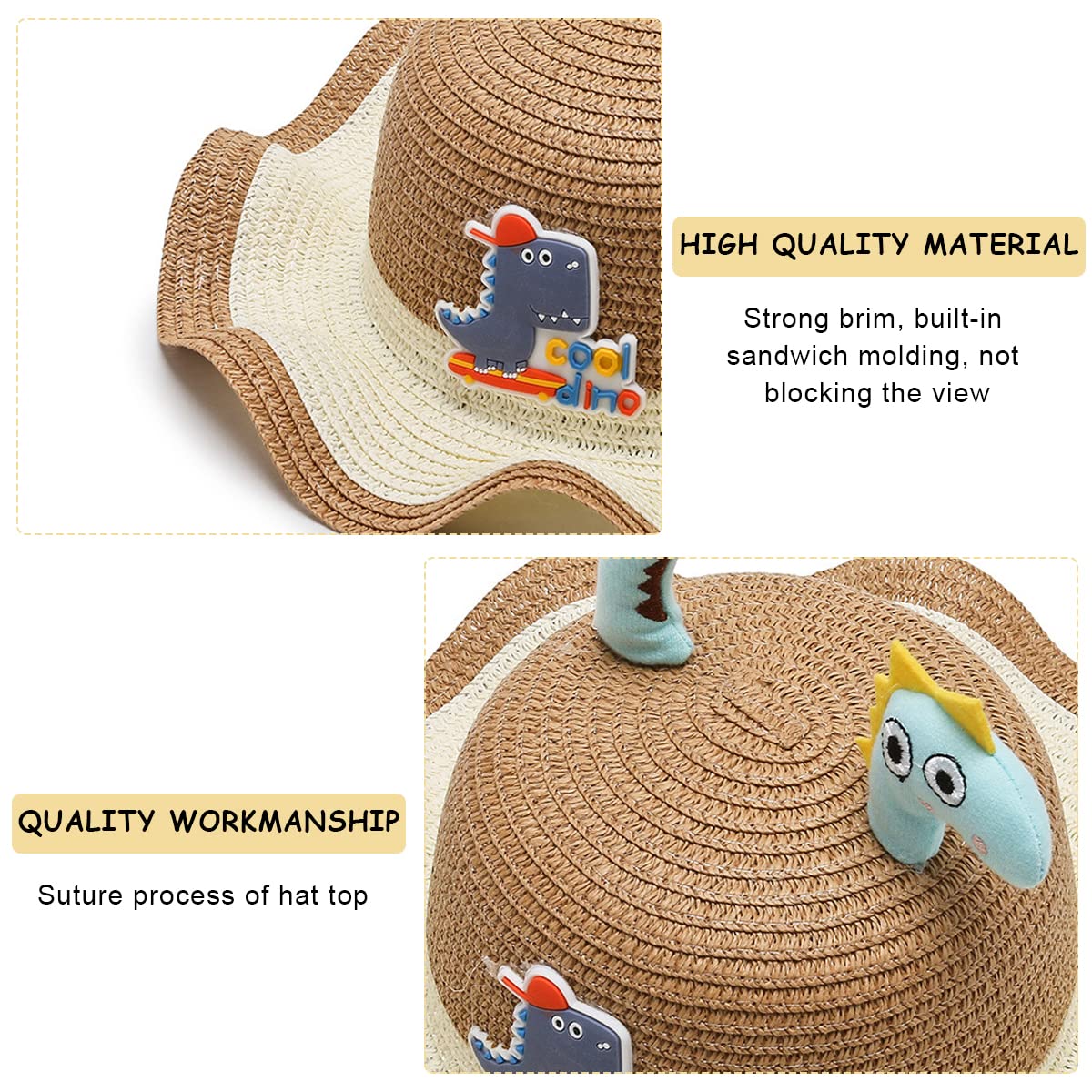 Zibuyu Summer Straw Hats for Kids with Cute Cartoon Design and Ruffled Rim | Brown 4–6 Year-Old Boys and Girls