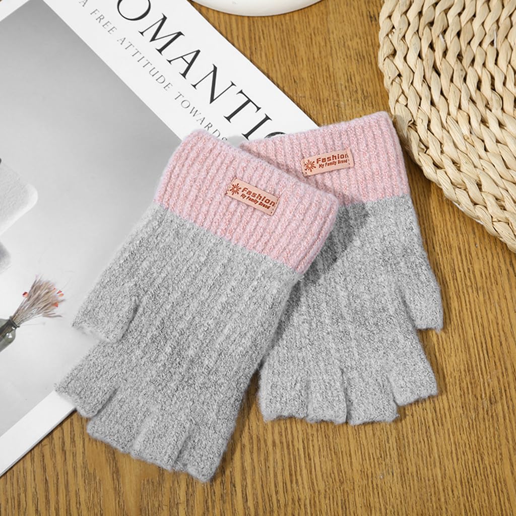 Gustave Winter Warm Gloves for Women with Fingerless Design and Soft Chinlon in Grey & Pink | Chic Device-Friendly Gift