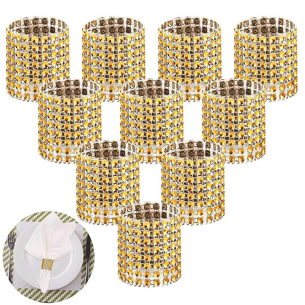 HASTHIP® 10Pcs Napkin Rings, Napkin Rings Buckles, Rhinestone Adornment Napkin Holder for Table Decorations, Wedding, Dinner, Party, DIY Decoration (Gold)