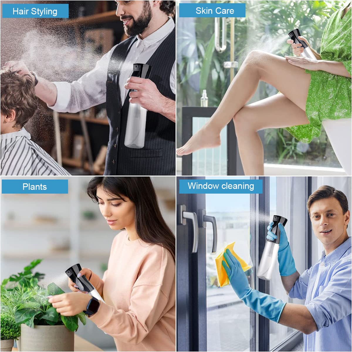 ZIBUYU Spray Bottle for Hair and Skin with 300ml Capacity featuring Pressurized Nozzle | Clear PET Refillable Design