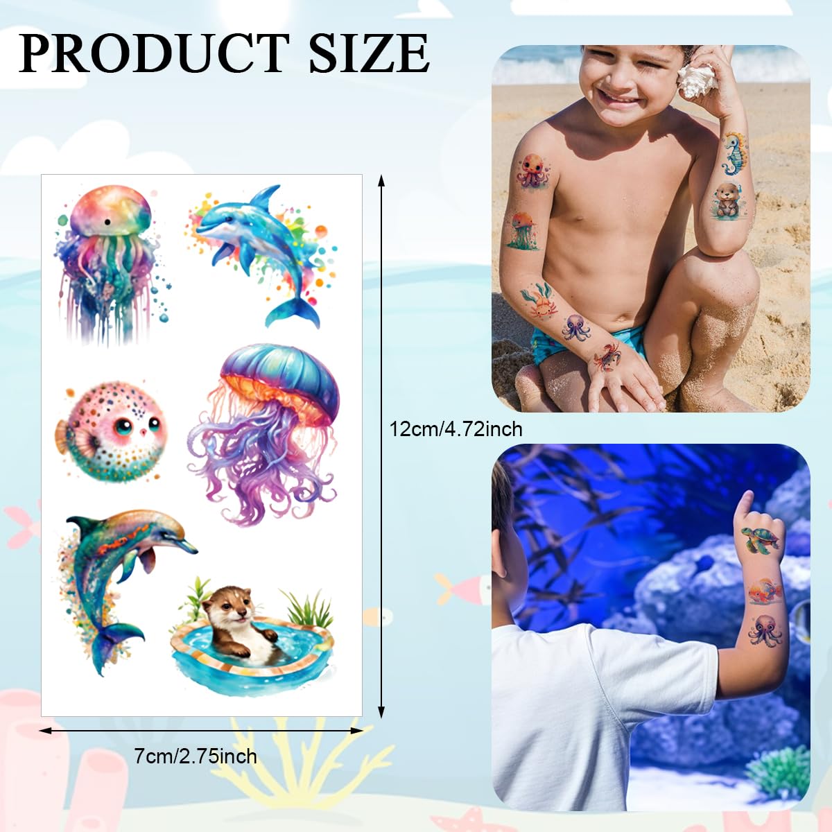 MAYCREATE Temporary Tattoo Stickers featuring 10 Sheets 67 Marine Watercolor Designs | Waterproof