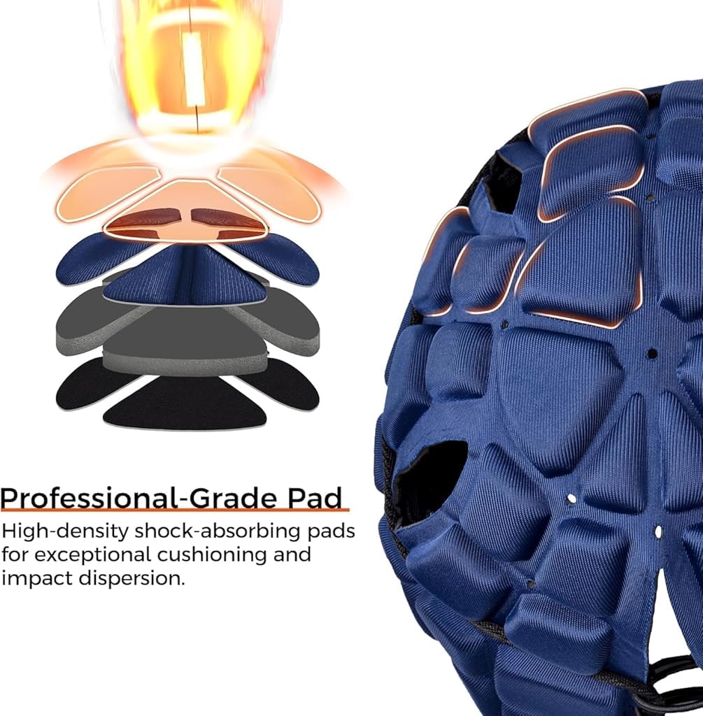 Proberos Adjustable Rugby Helmet Cushioning Cap for Kids 8–14 with 55cm Fit | EVA Anti‑Impact 3D Design and Ventilated Chin Strap