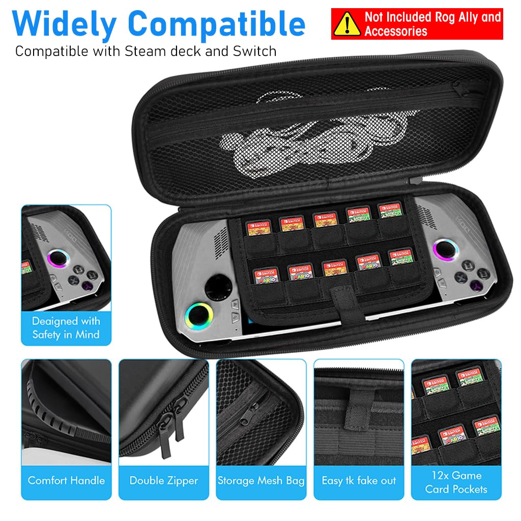 ZORBES Oxford Fabric Carrying Case for Rog Ally Accessories with 10 Cartridge Slots | Waterproof EVA Hard Storage Bag Black 2PCS