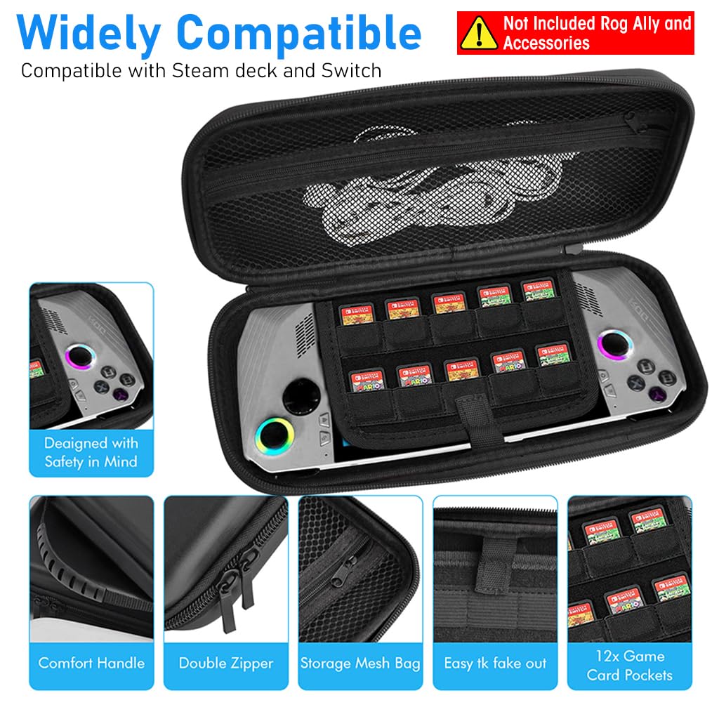 ZORBES® Carrying Case for Rog Ally & Accessories, Portable Handbag for Rog Ally, EVA Carrying Case with 10 Games Cartridges Slot Waterproof Protective Storage Bag Travel Case for Rog Ally Console Organizer