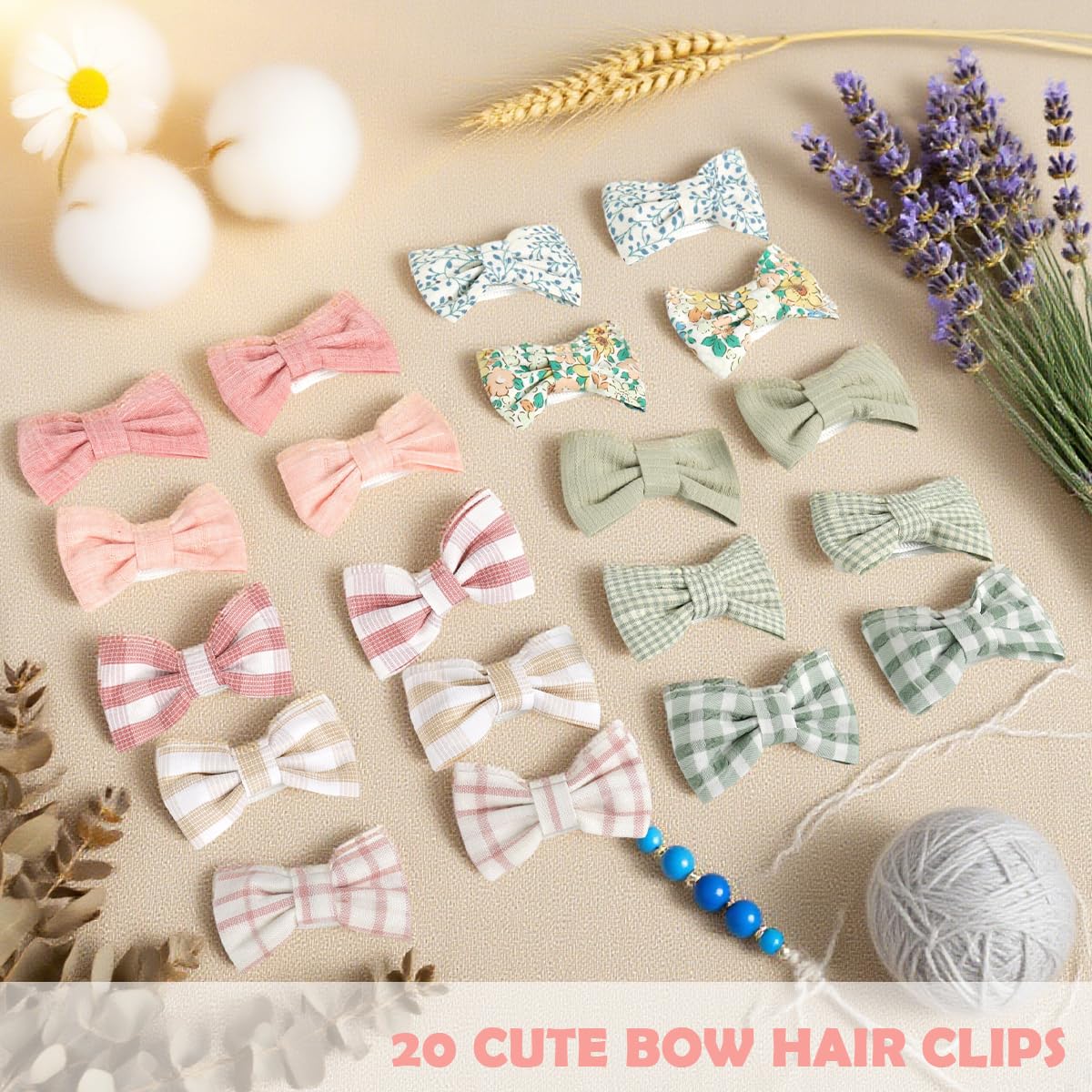 SNOWIE SOFT Baby Hair Clips for Girls featuring Fabric-Coated Metal Pins 20Pcs 1.9in | Gift-Ready Bow Designs