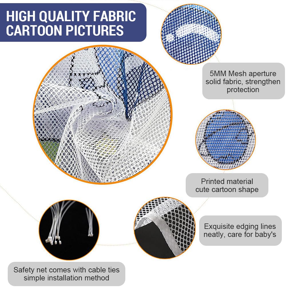 SNOWIE SOFT Baby Safety Net for Stairs and Balcony 19.7ft x 2.59ft with Dense Mesh | 75 Zip Ties