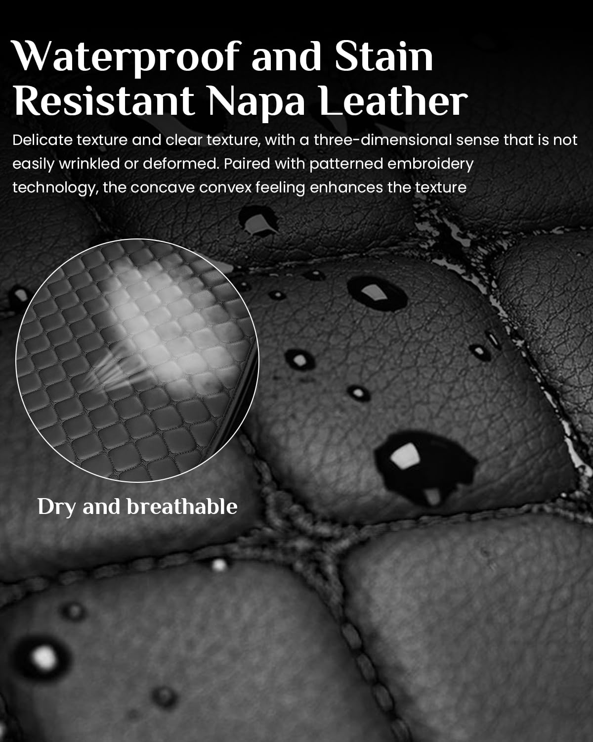 STHIRA Car Seat Covers 3Pcs Set with Anti Slip Silicone Dot & Storage Pouch | Black PU Leather for Front and Rear Seats Protection