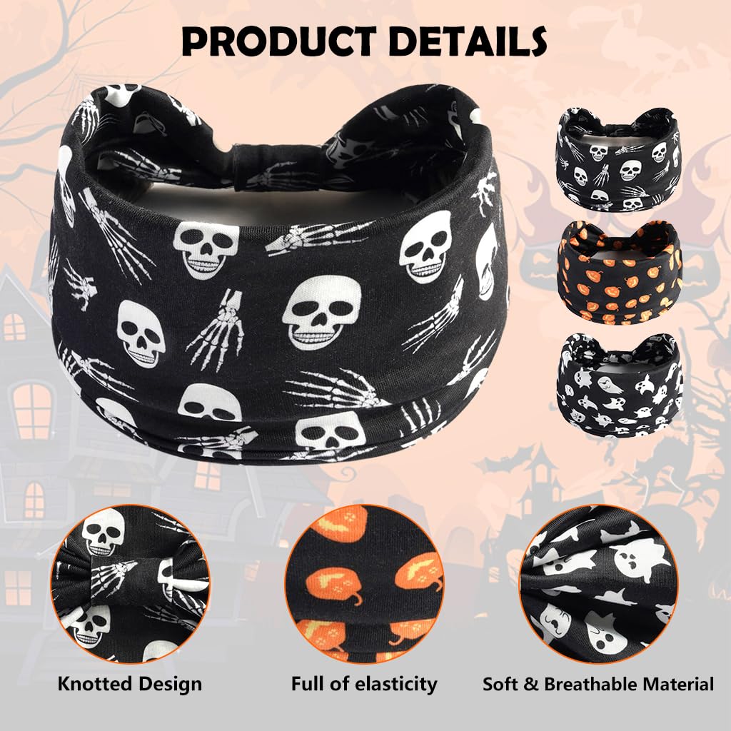 MAYCREATE Hair Bands for Women featuring Stretchy Secure Fit and Soft Fabric | 3pcs Gothic Skull Halloween Headbands