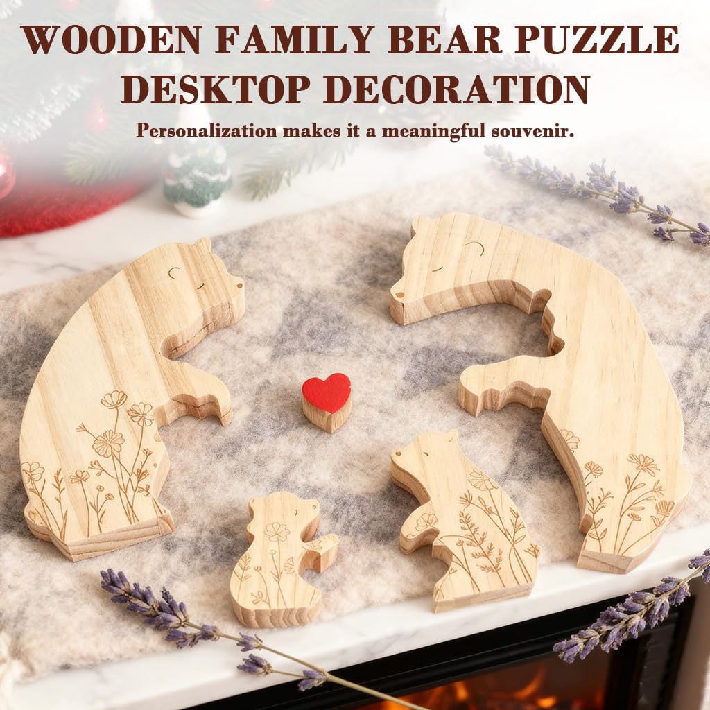 HASTHIP Wooden Family Bear Puzzle Desk Decor with Heart Accent for Personalized Home Gift