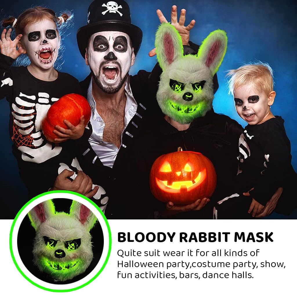 PATPAT® Halloween Led Mask Scary Rabbit Mask, Light Up Halloween Creepy Bunny Mask, Luminous Scream Mask Plush Cosplay Mask Prank Horror Mask for Kids Adult, Furry Cool Led Mask Costumes Accessories