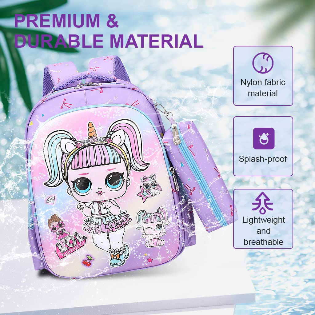 PALAY Small Backpack for Girls with 37×29×12cm Capacity and Ergonomic Padded Straps | Violet Waterproof School Bag with Pencil Case