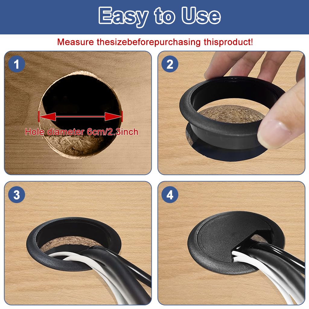 Serplex Desk Grommets for Office Cable Management featuring Multi Openings 6Pcs 2.36 in Black