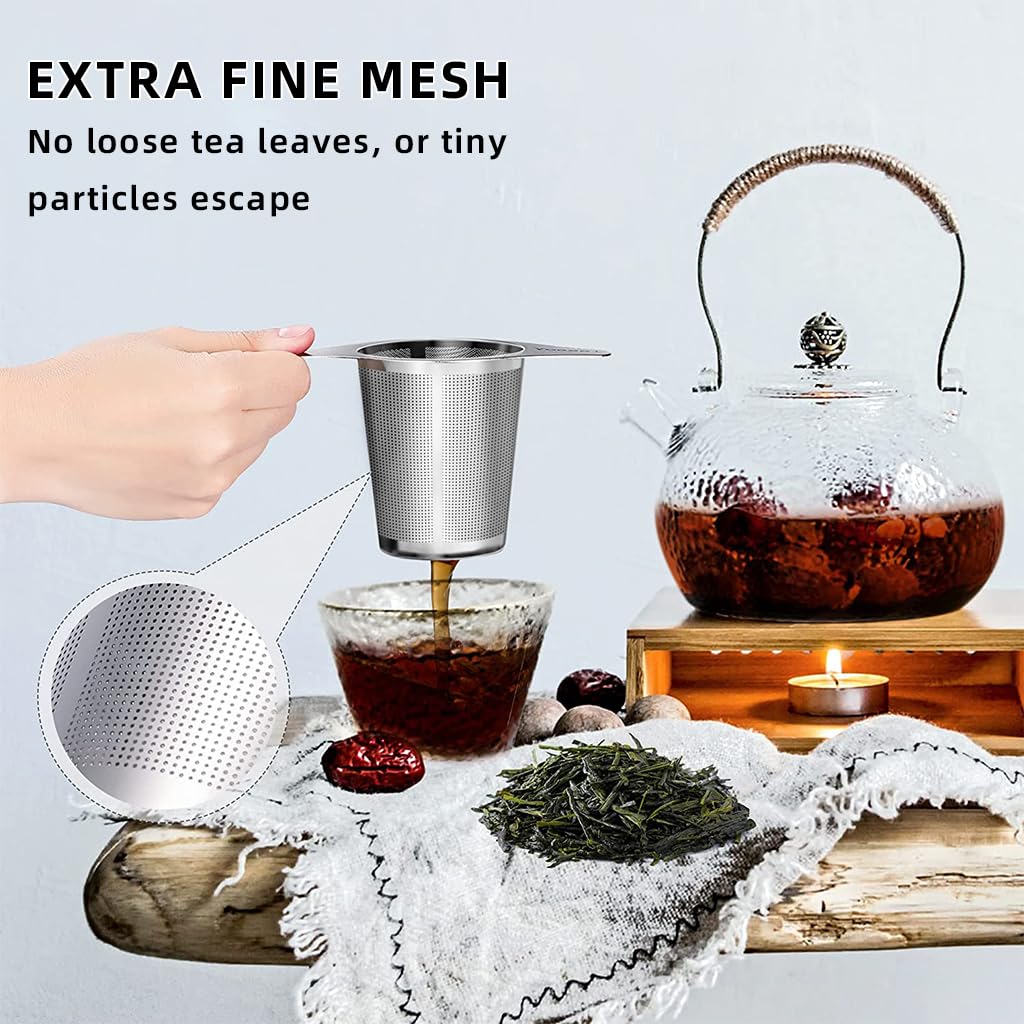 Supvox Tea Infuser for Loose Leaf Brewing with Lid and Dual Handles 5.1 in Stainless Steel Mesh | Fits Cups and Teapots