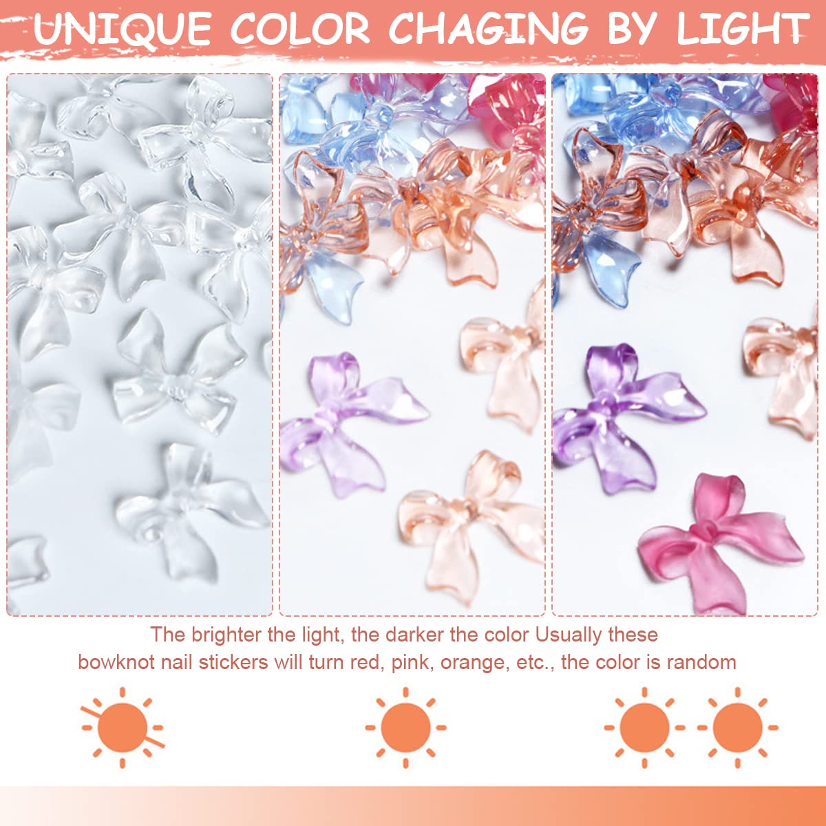 HASTHIP Nail Charms Set for DIY Manicure with 80Pcs 3D Resin Bows featuring Light Color Change | Colorful Bow Supplies for Women and Girls