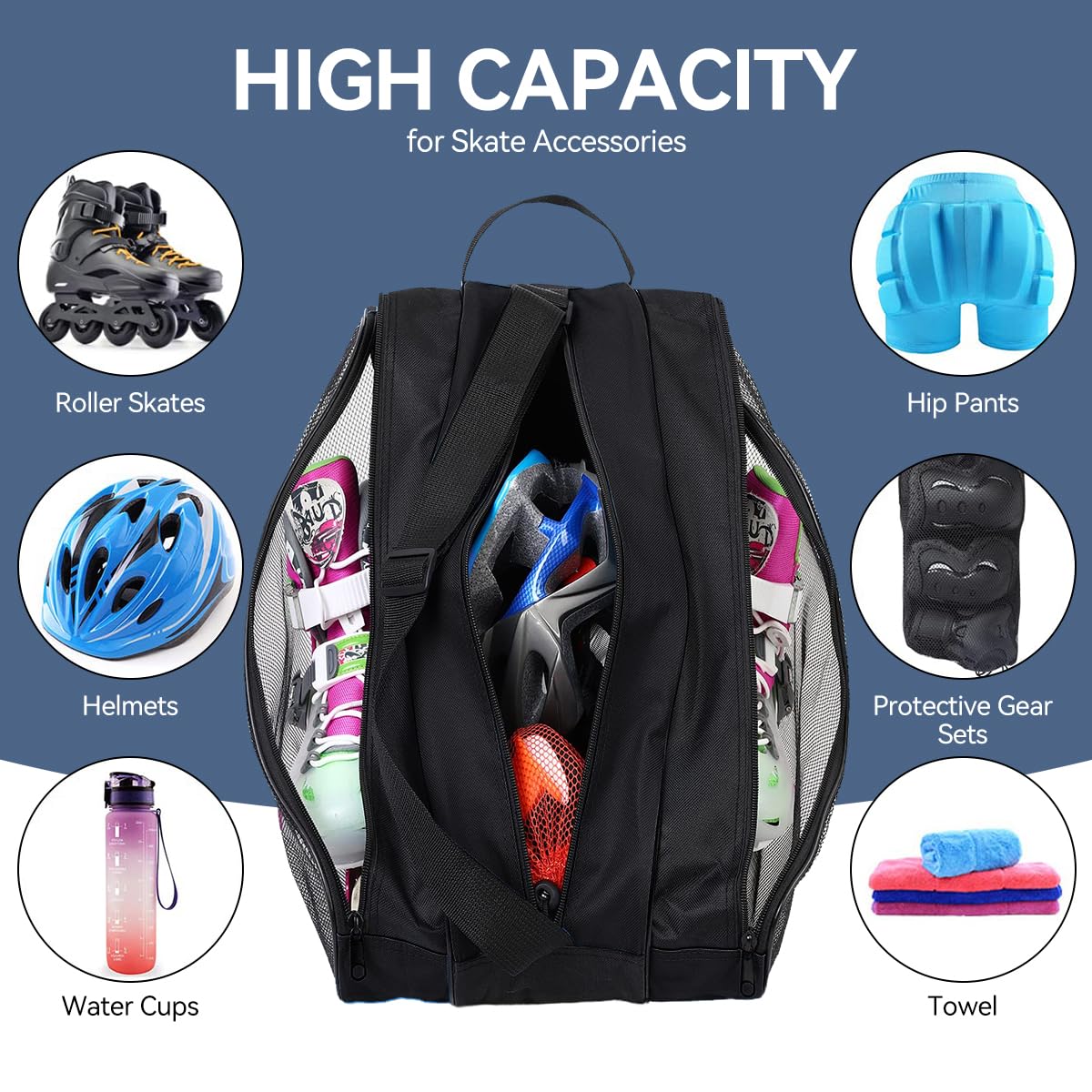 Proberos Roller Skate Bag for Ice and Roller Skating featuring Multi Layer Storage 41x25x39cm | Oxford Cloth with Handle and Shoulder Strap