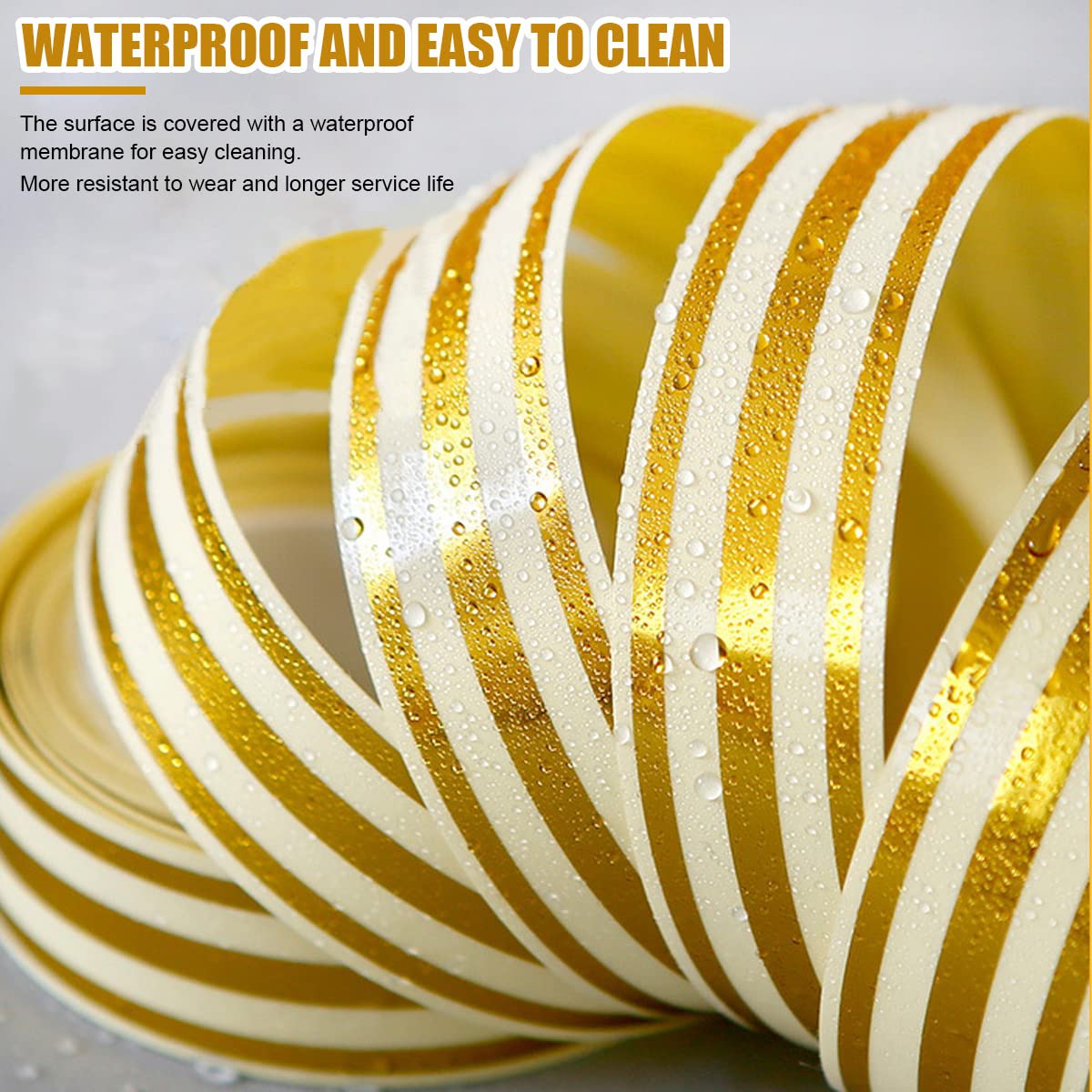 HASTHIP Tile Gap Tape for Wall and Floor Decoration with Golden Foil Texture 2.5cm×5m | PVC Waterproof Self Adhesive Design