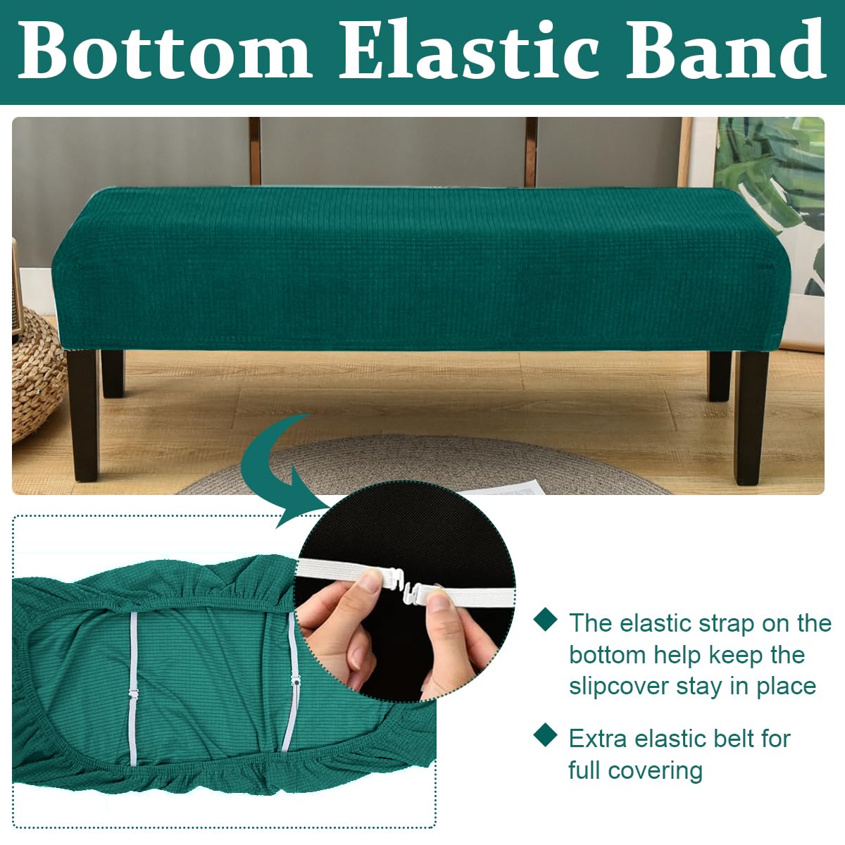 HASTHIP Bench Cover for Dining Room Benches 42–55 in with Stretch Jacquard Fabric | Blue Washable Protector