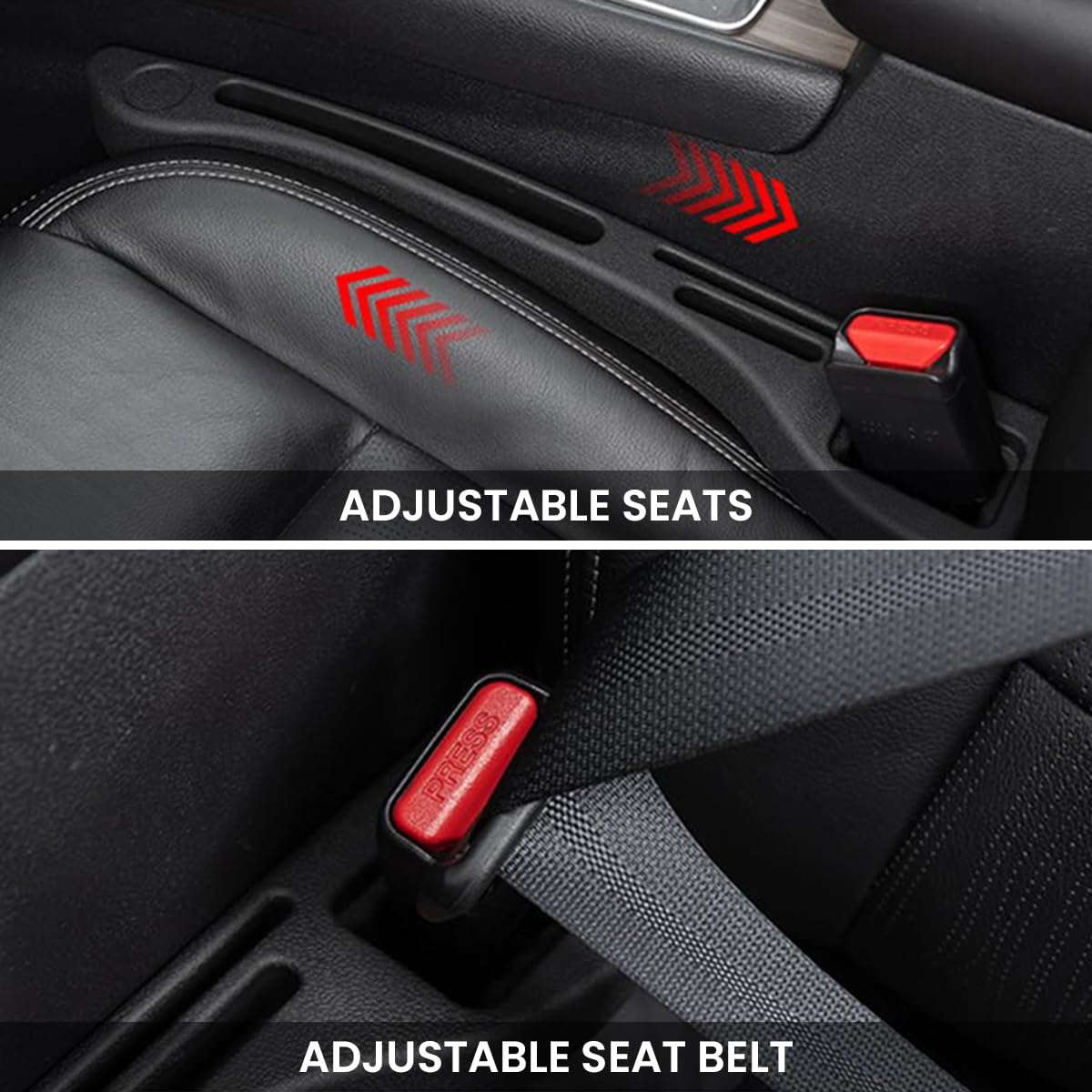 STHIRA Car Seat Gap Filler Organizer for Phones and Coins featuring Buckle Base | 2Pcs Black
