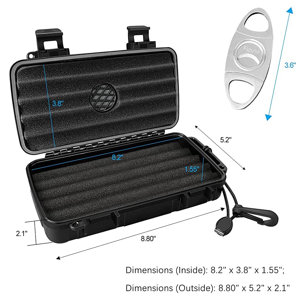 GUSTAVE Cigar Humidor Case for Travel with Humidifier Disc and Cutter | Holds 5 Cigars