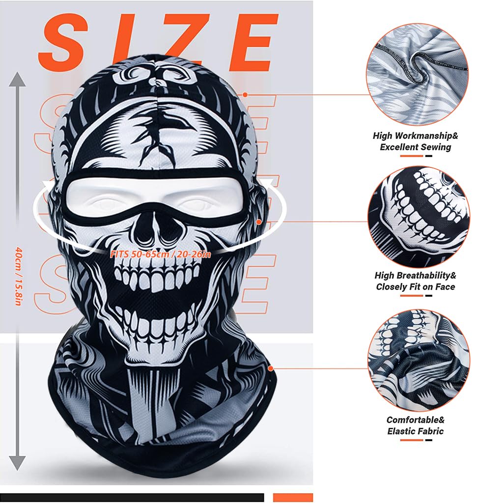 Optifit® Balaclava for Men, Breathable Skull Print Bandana for Dust Protection, UV Portection Rider Full Face Helmet Mask, Balaclava Full Face Cover Mask for Ski, Biking, Cycling, Running, Hiking