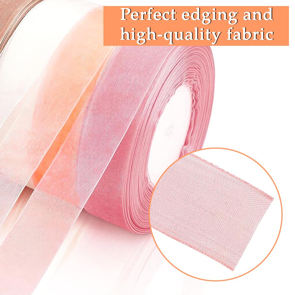 ZIBUYU Organza Ribbon Rolls for Gift Wrapping and Party Décor featuring 6 Multicolor Sheer Chiffon