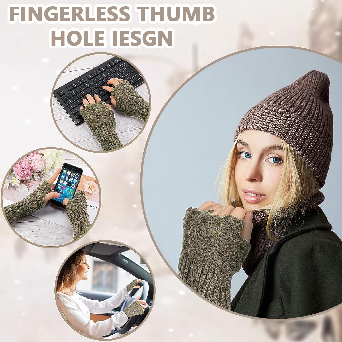 Venzina Hand Warmers Gloves for Women with Thumb Hole featuring 31cm Long Acrylic Knit | Fingerless Winter Arm and Wrist Warmer