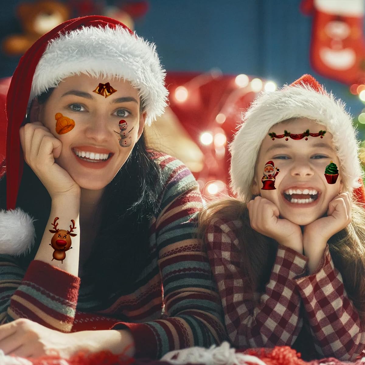 HASTHIP® 10 Sheet Christmas Tattoo Sticker Makeup Tattoo Sticker Cute Face Tattoo Sticker for Christmas Party Fun Christmas Face Sticker for Xmas Makeup, Theme Party
