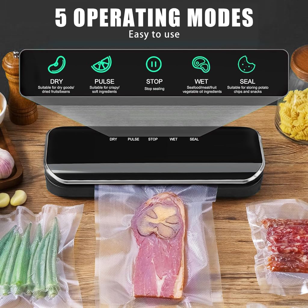 Supvox® Automatic Vacuum Sealer - Smart Sensor, 80kpa Suction, Dry & Moist Modes, Rechargeable Food Sealer for Fresh Meat, Cereal, Fruits & Semi-Liquid Items, Ideal for Home Use