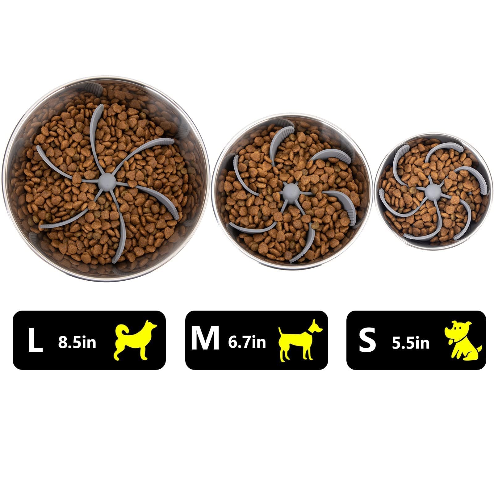 Qpets Dog Slow Feeder Bowl for Large Dogs with 3 Layer Rotatable Puzzle Plates and Anti Slip Base