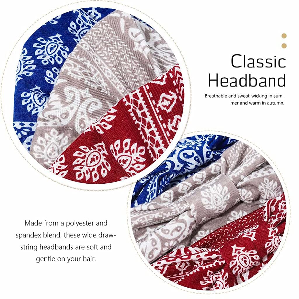 Proberos® 2Pcs Gym Headbands Bohemian Headbands for Women Men, Stretch Wide Hair Bands Stylish Yoga Sweatband for Workout, Running, Tennis, Badminton, Marathons, Cycling, Black+Red+Blue