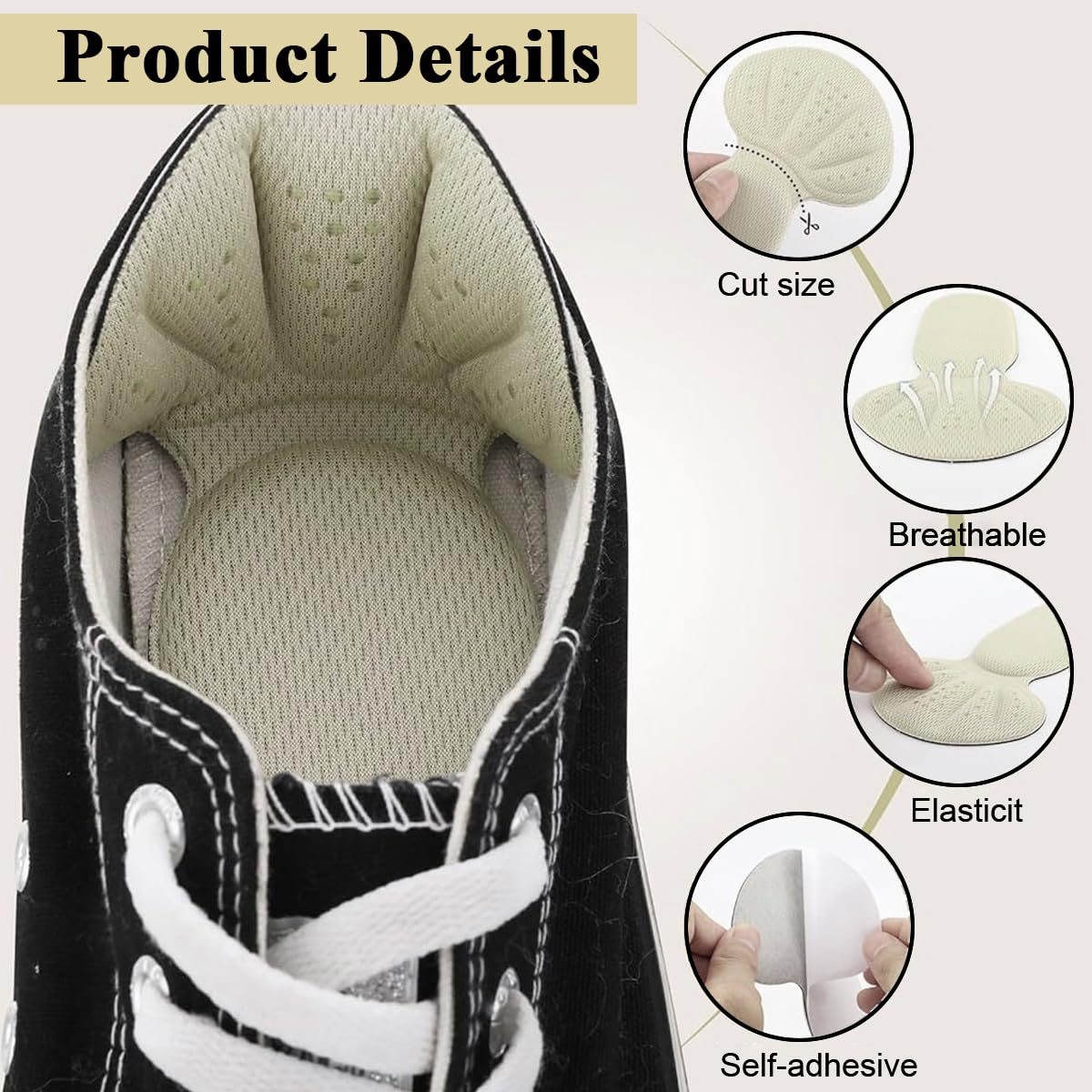 MAYCREATE Heel Cushion Inserts for Loose Shoes with Self Adhesive Sponge Mesh | 2 Pairs