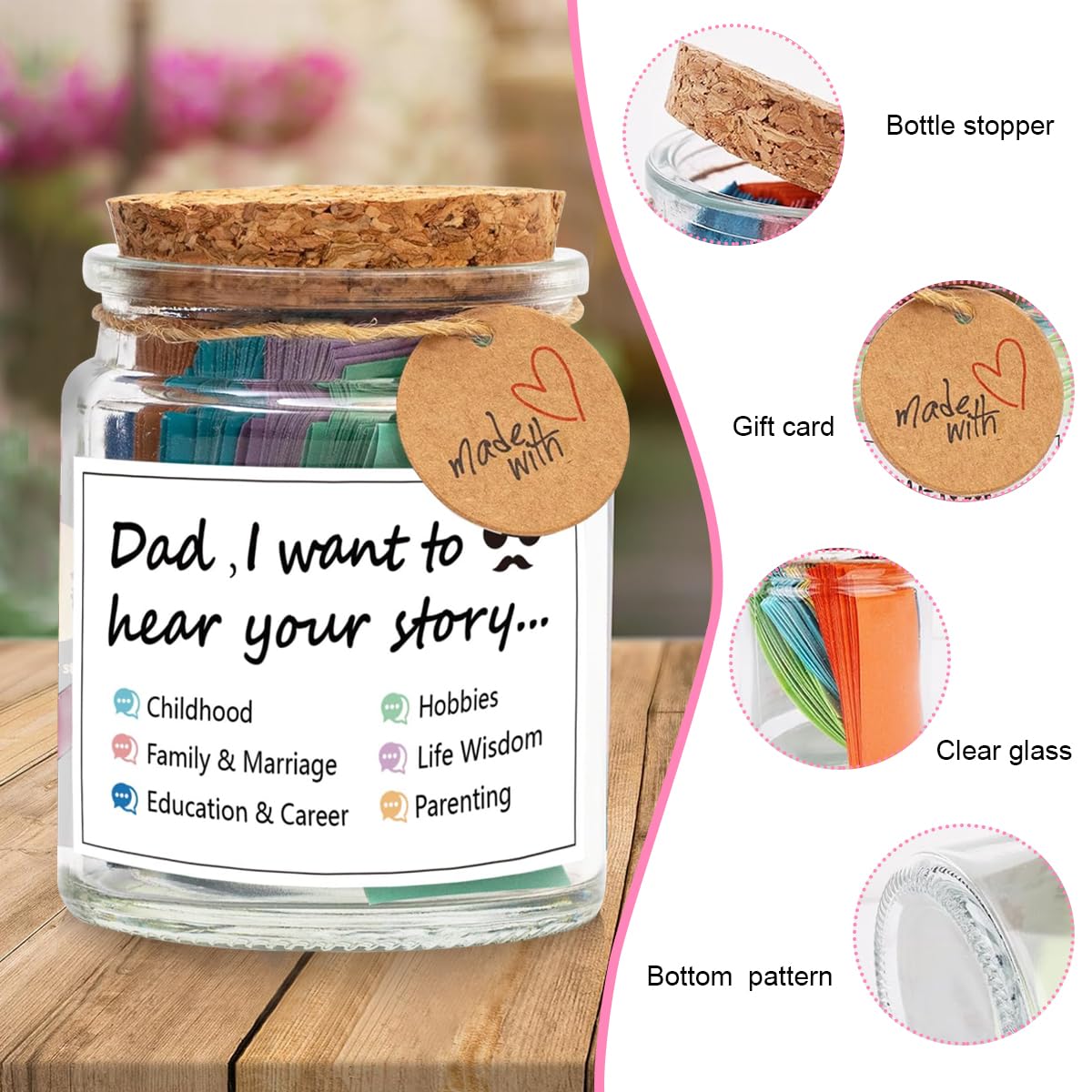 HASTHIP Dad I Want to Hear Your Story Pop Quiz Jar for Fathers featuring Color Coded Themes | Meaningful Parent Child Conversation Cards
