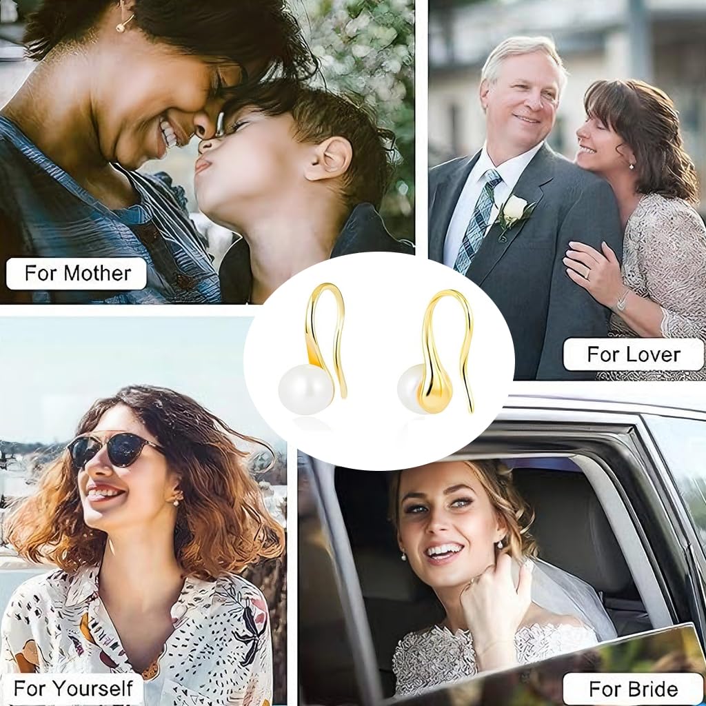 Zibuyu Pearl Earrings for Women featuring Teardrop Dangle Design with Gold Finish | Lightweight Gift Jewelry