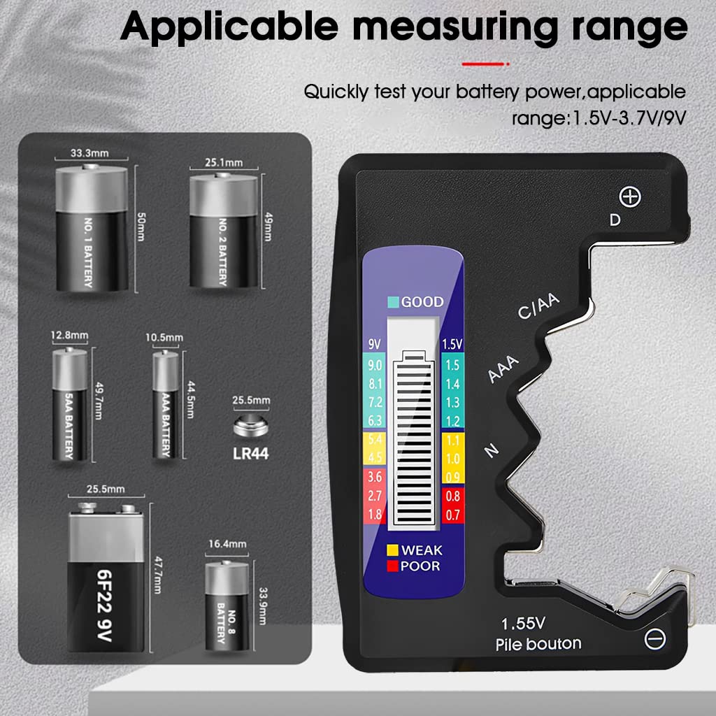 Universal Digital Battery Tester for AA AAA C D 9V and Button Cells with LCD Display | Compact Portable Cell Checker