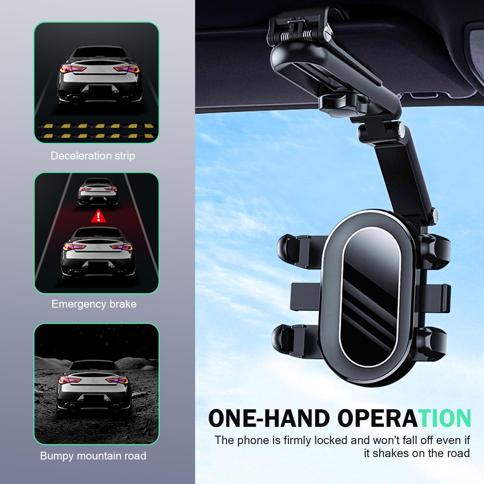 STHIRA Sun Visor Car Phone Holder for Universal Smartphones with 360° Rotation & Telescopic Arm