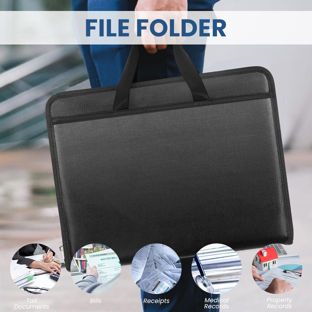 OFIFO Fireproof Waterproof Document Organizer for Papers with Multi Compartments | 14.3x2x10.6 in Silicone-Coated Bag