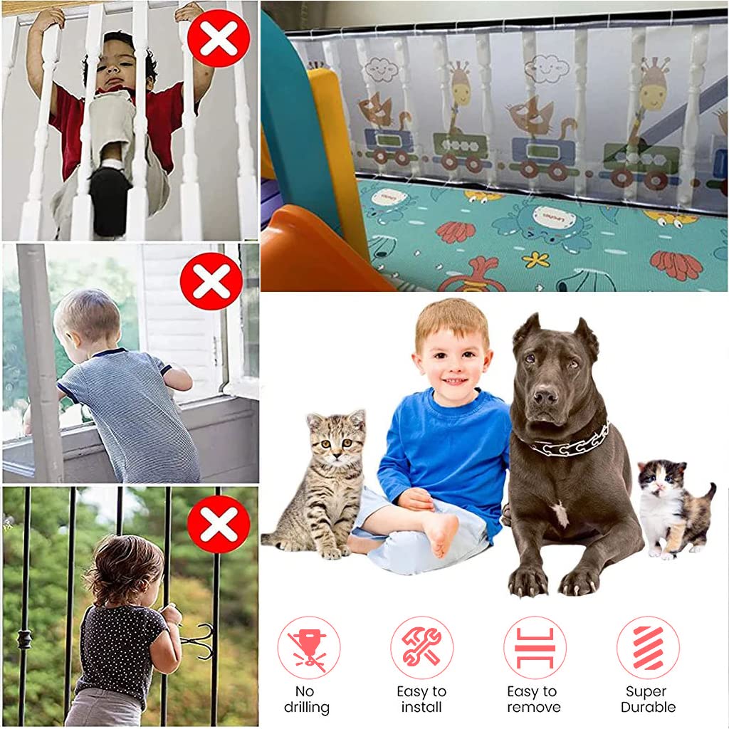 SNOWIE SOFT® Baby Safety Net for Balcony Baby Protection Stairway Safety Net Protector with 25 Nylon Ropes and 15 Plastic Buckle Safety Banister Stair Mesh for Baby Toddler Decent Mesh Fabric, 3*0.79M