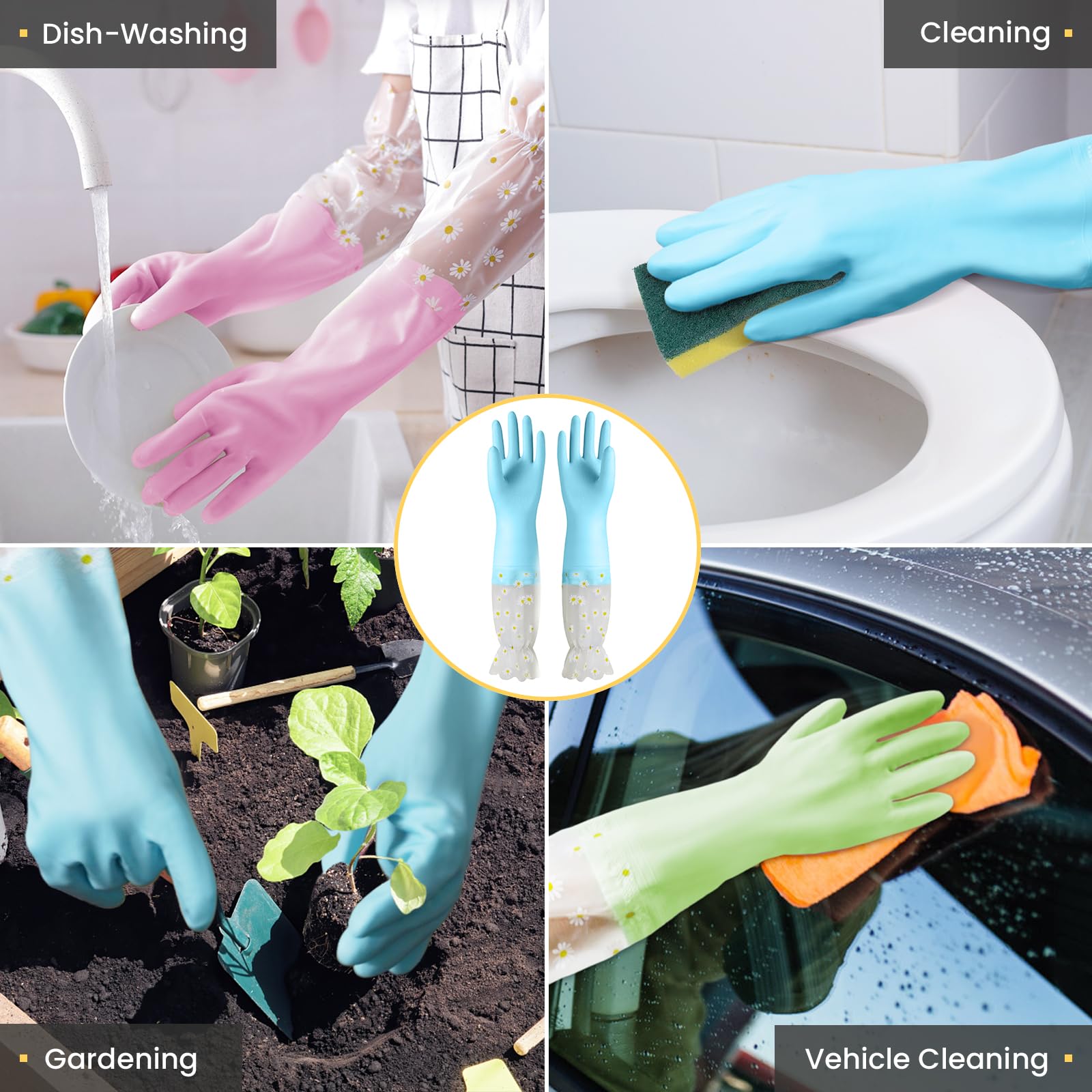 Supvox Kitchen Dishwashing Gloves for Household Cleaning with Anti Slip Palms and Elastic Cuffs | 2 Pairs Waterproof PVC Forearm Length Design