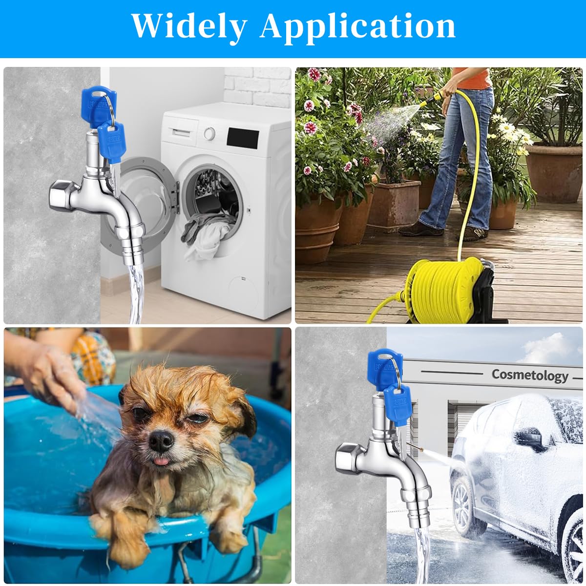 HASTHIP Dual Spout Faucet for Garden Watering with Integrated Lock and Keys | Stainless Steel 1/2 Inch Connection