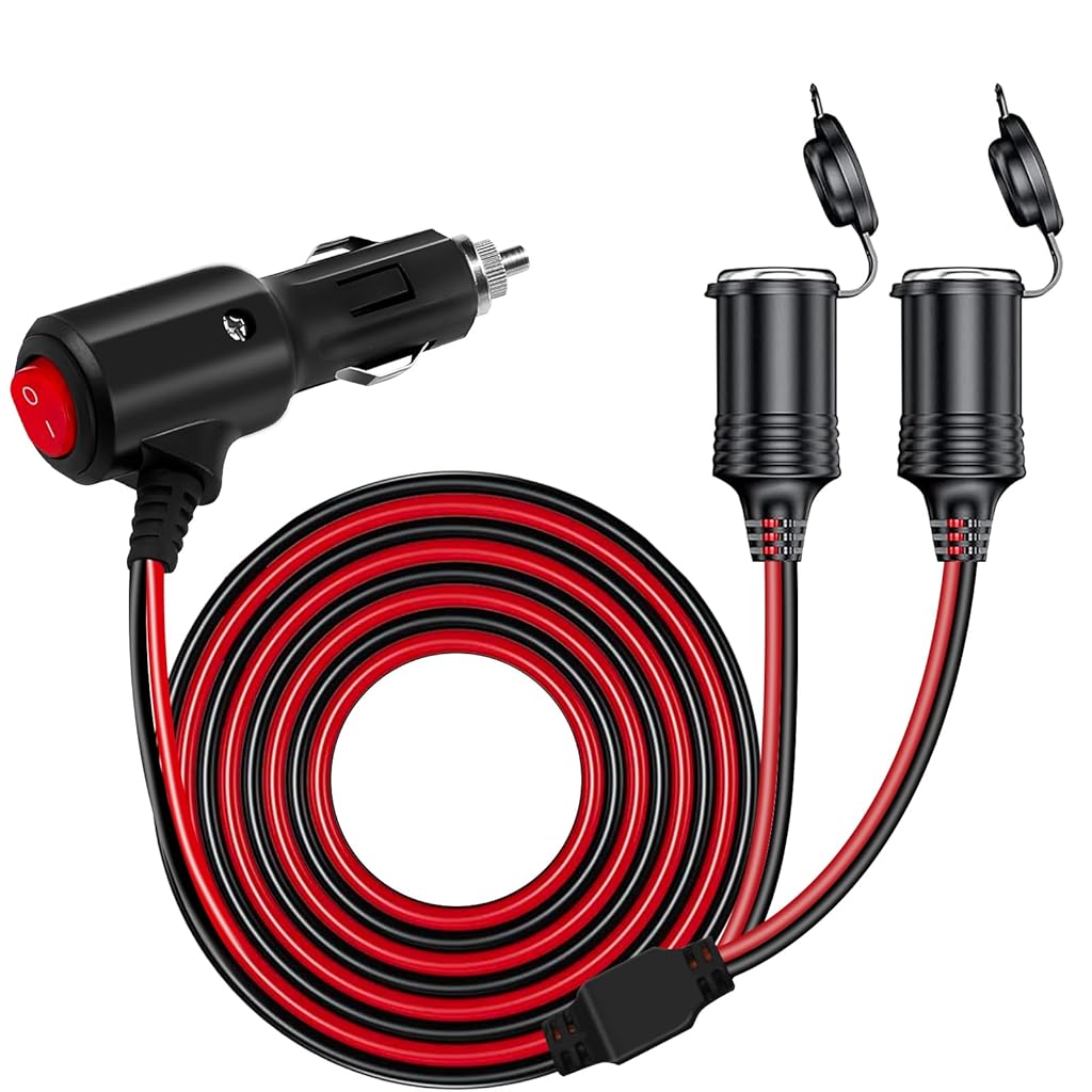 STHIRA® 2 in 1 Car Cigarette Lighter Splitter 9.8Ft Dual Port Cigarette Lighter Splitter with Switch & LED Indicator, DC 12V/24V Car Cigarette Lighter Splitter for Phone Charging