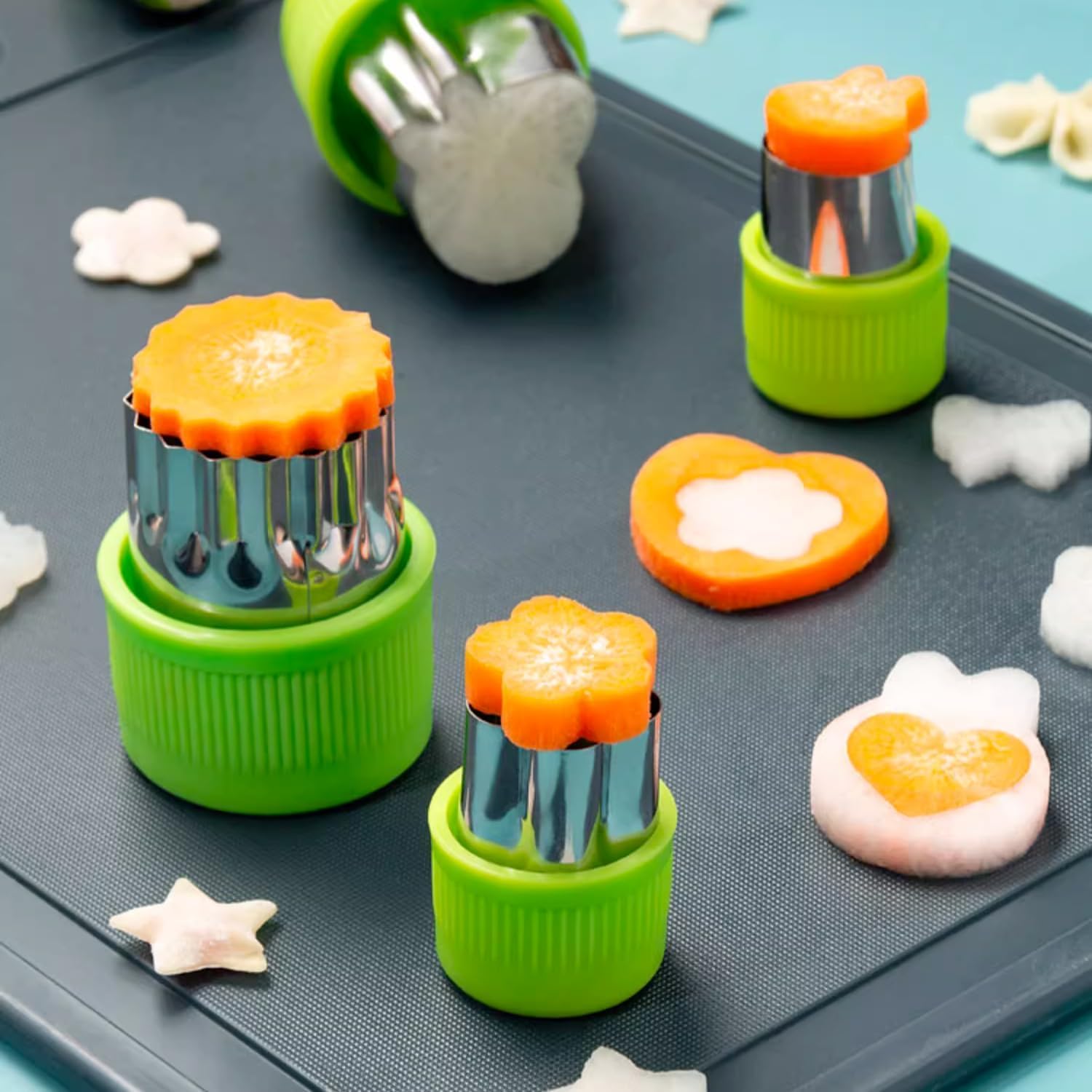 HASTHIP Fruit Vegetable Cookie Cutters Set for Baking and Bento Crafts with PP Handle | 10 Pcs Stainless Steel Molds for Kids Decorating