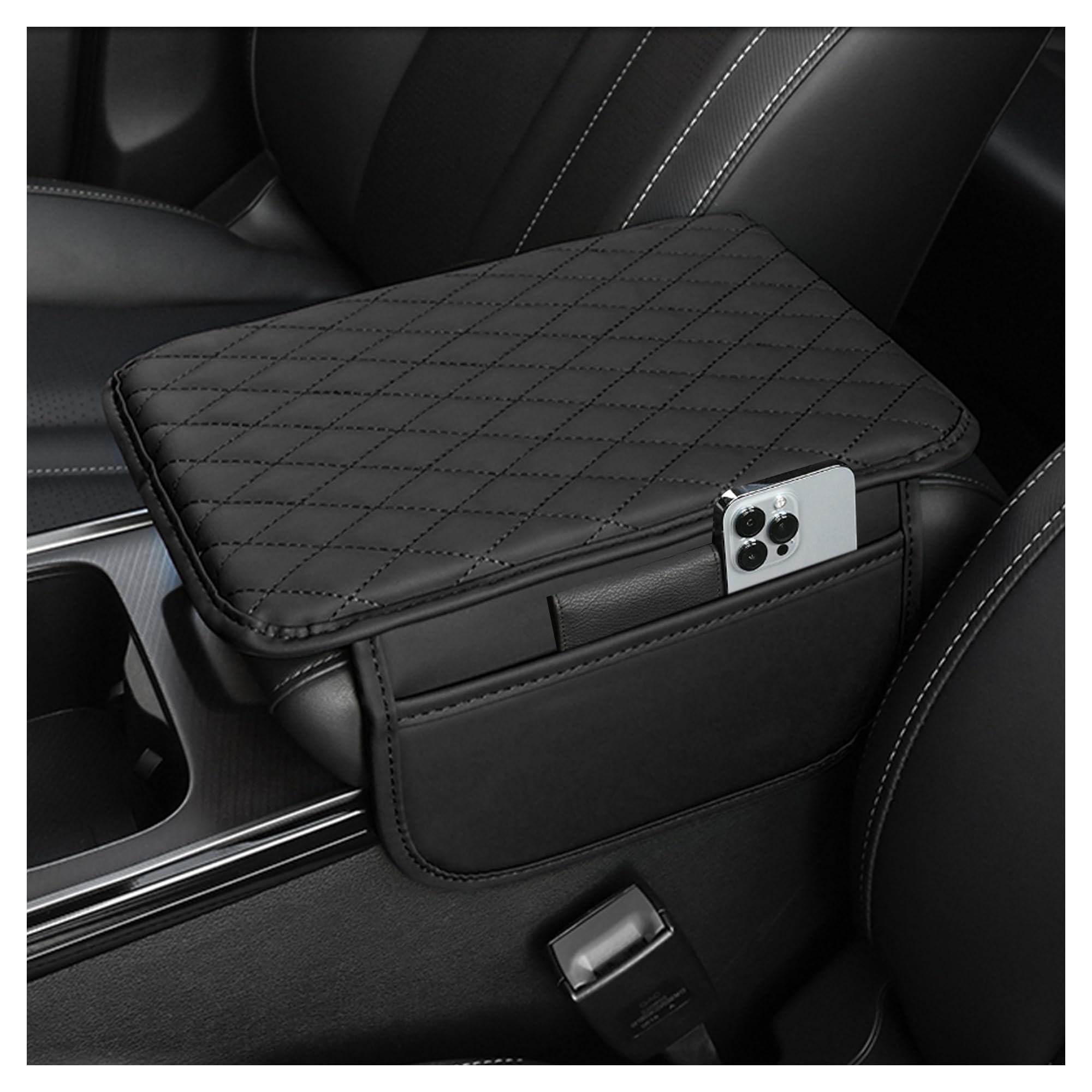 STHIRA® Premium Car Center Console Cover, High-Quality & Durable Car Armrest Cushion with 2 Mobile Pockets, Easy-to-Install Car Armrest Protection for Vehicle Armrest - Fits Most Cars and SUVs