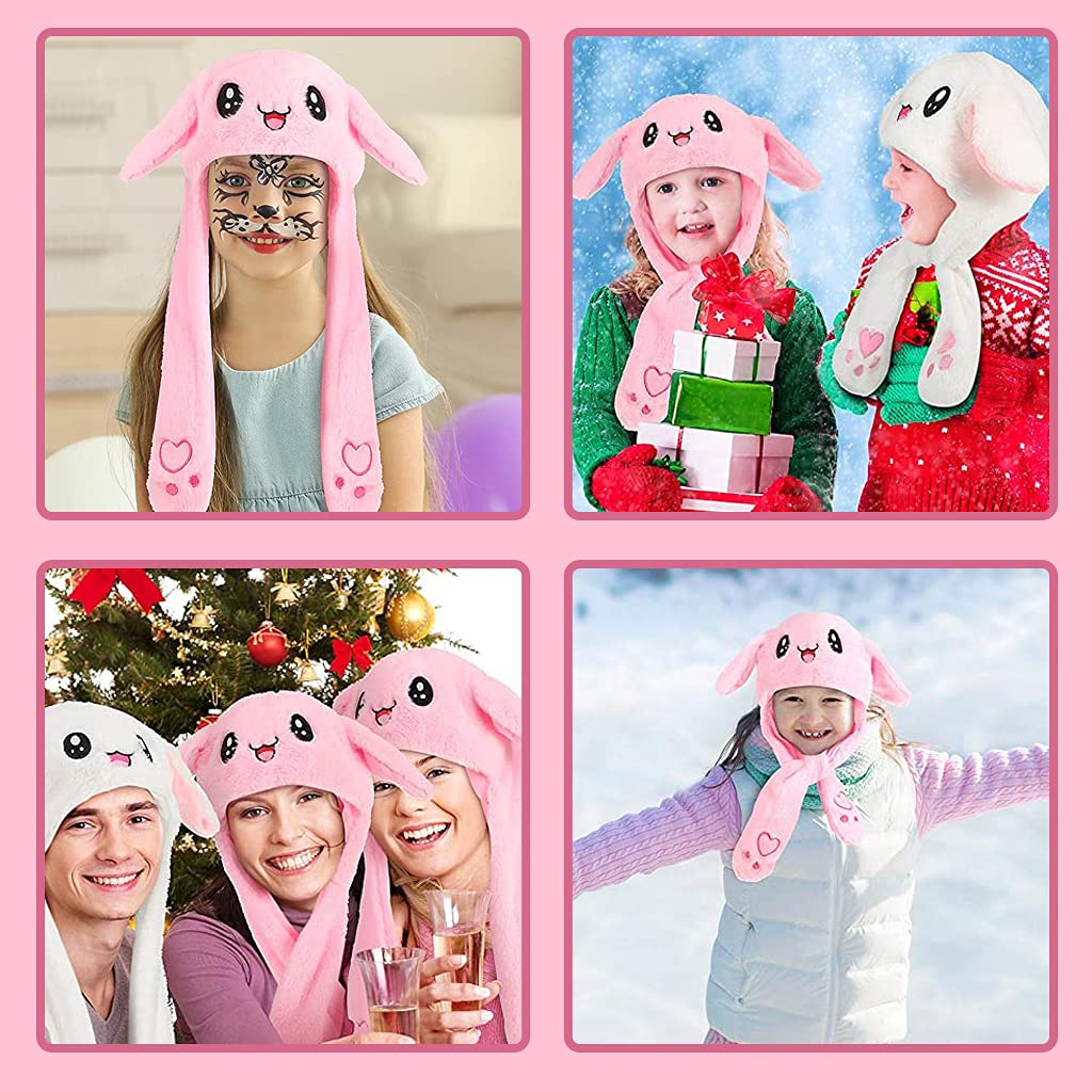PATPAT Plush Animal Bunny Hat for Girls Women and Kids with Moving Ear Flaps | Soft Pink