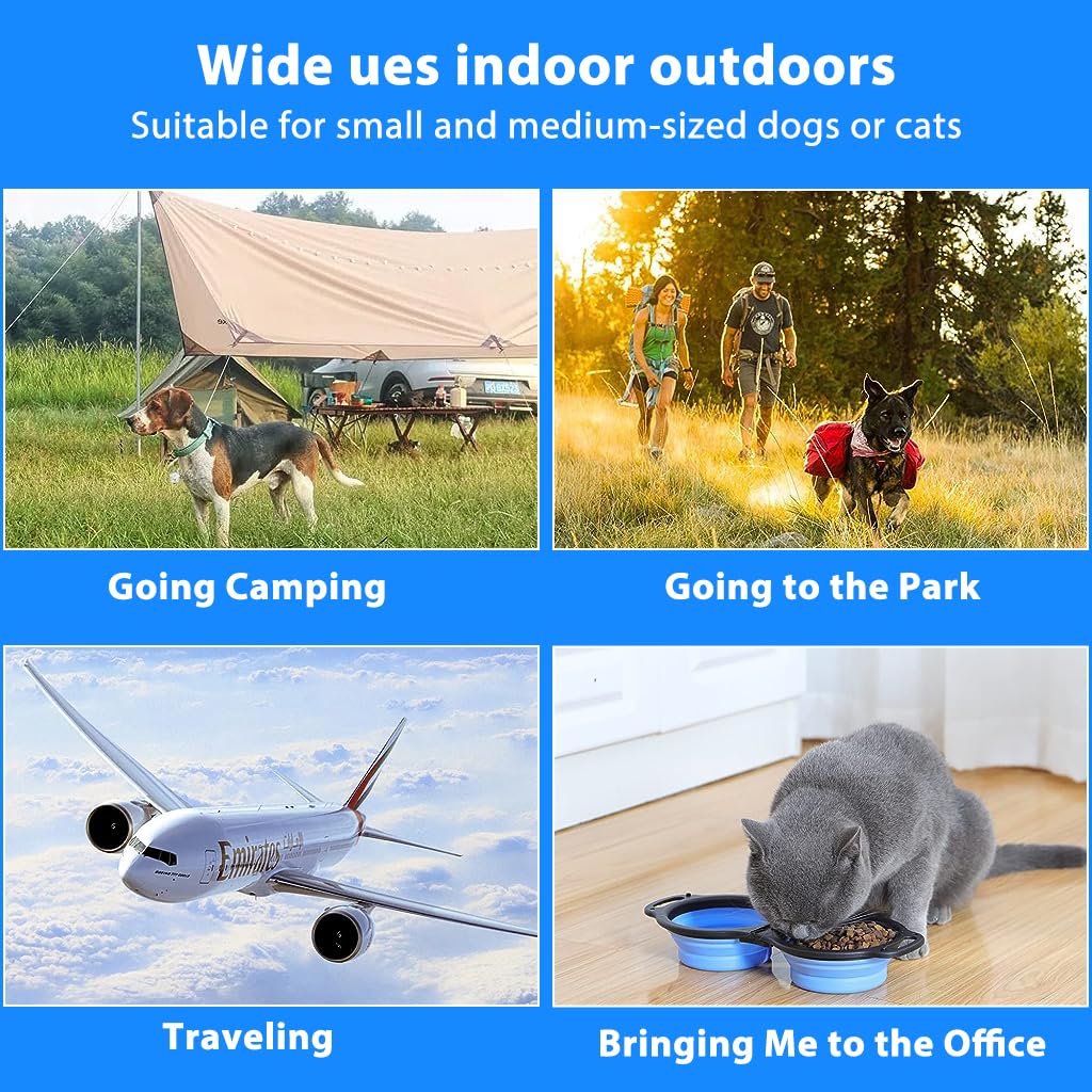 Qpets Dog Bowl for Travel and Hiking featuring 2 in 1 Bifold Design with Carabiner | Food Grade Silicone