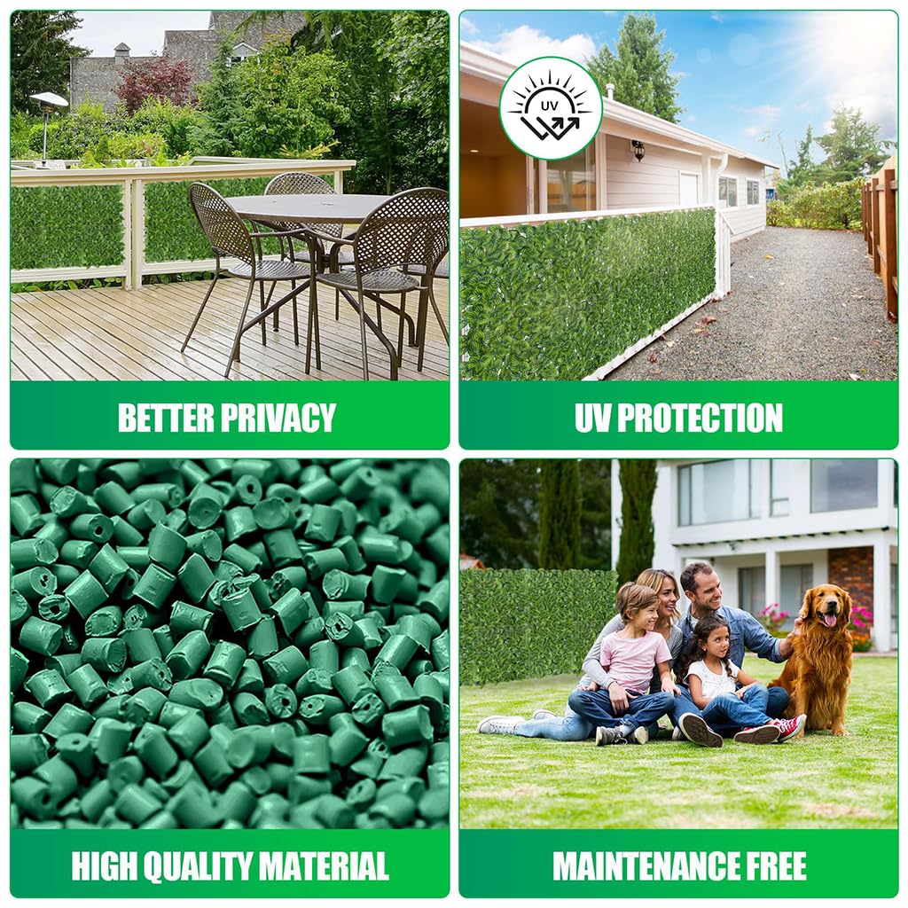 ZIBUYU Artificial Leaves Mat for Wall and Balcony Decoration 1m x 3m Dark Green | Easy to Install Privacy Fence Panel